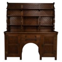 Charles Locke Eastlake Arts & Crafts Oak Dresser with Shelves & Carved Florets