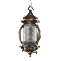 Arts & Crafts Silver Plated on Copper Lantern with Opaque Ribbed Glass Liner - Thumbnail 1