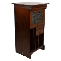 Liberty & Co. Moorish walnut music cabinet with bottle neck glass up & over door - Thumbnail 1