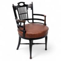 E. W. Godwin, Style Of, anglo-Japanese Ebonised Armchair with Leather Seat - Thumbnail 1