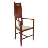 G M Ellwood.J S Henry. Pair of Arts & Crafts Mahogany Armchair with Pewter Inlay - Thumbnail 1