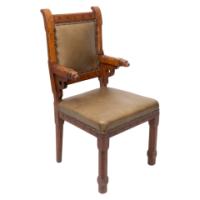 John Pollard Seddon a Rare Gothic Oak Armchair with Carved Dog Heads to the Arms - Thumbnail 1