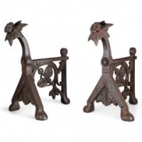Pair of Arts & Crafts Cast Iron Fire Dogs In the style of Dr. C. Dresser