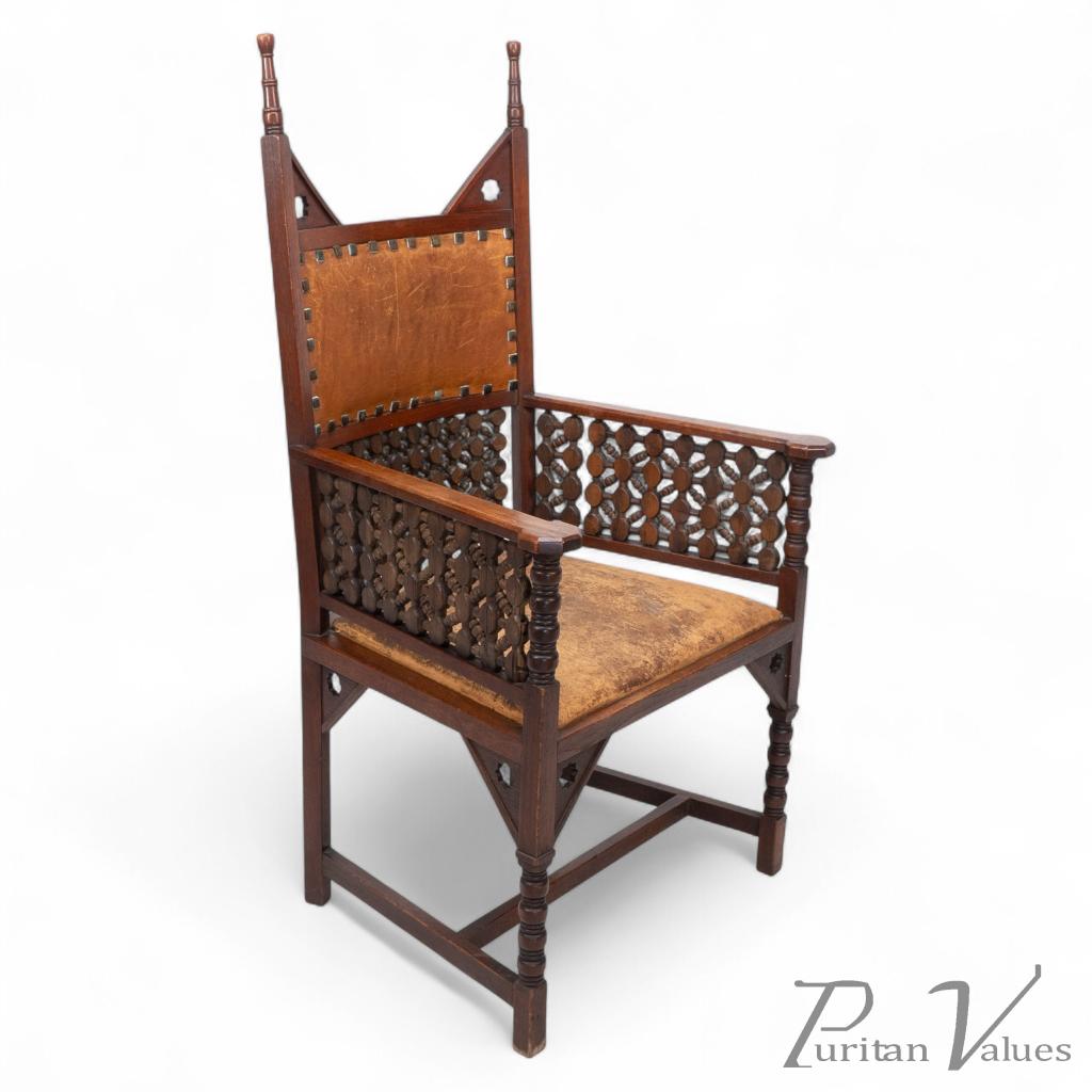 Liberty & Co. – Arts and Crafts Moorish Armchair with Original Leather Seat - Image 1