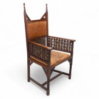 Liberty & Co., Arts & Crafts Moorish Armchair with Original Leather Seat