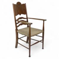 William Birch. Arts & Crafts Oak Armchair with Glasgow-Style Floral Carving