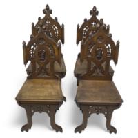 734_four-gothic-revival-oak-hall-chairs