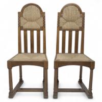 George Walton Attributed, Pair of Arts & Crafts Chairs with Bold Chequer Inlays