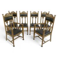 Set of Six Arts & Crafts Chairs with Stylised Floral Inlays Using Pewter Ebony - Thumbnail 1