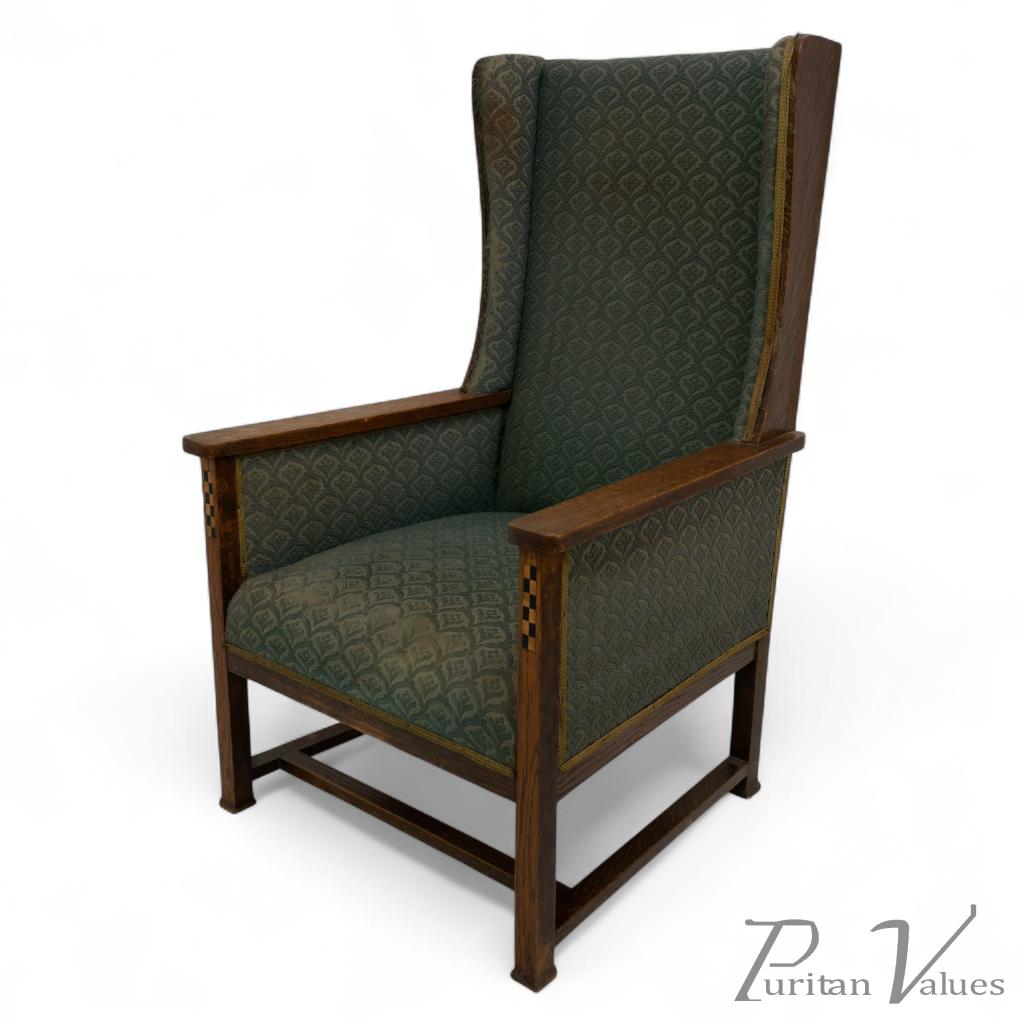 Walter Skull of High Wycombe. Arts & Crafts Oak Armchair with Chequer Inlays to the Arms - Image 1