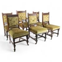 Charles Bevan Attributed, a Set of Six Gothic Revival Oak Dining Chairs