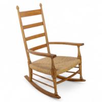 William Birch, Arts & Crafts Light Oak Rocking Chair with Rush Seat