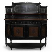 An Aesthetic Movement Part Ebonised Side Cabinet with Carved & Gilt Sunflower Florets