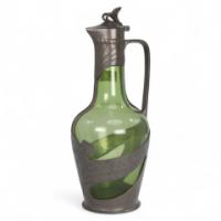 Orivit, Art Nouveau Pewter & Green Glass Decanter, Design Number 1211