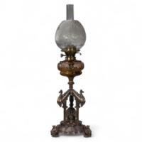 Elkington. Exhibition Quality Aesthetic Movement Silver Plated Oil Lamp. - Thumbnail 1