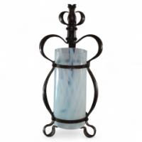 Arts & Crafts Wrought Iron Lantern with Uranium/Vaseline Slag Glass Shade - Thumbnail 1