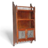E. W. Godwin Style, Oak Hanging Bookcase with Greco-Roman Vulcanite Roundels