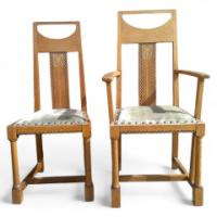 G. M. Ellwood for J. S. Henry. Rare and important Arts & Crafts Oak Armchair and matching side chair - Thumbnail 1