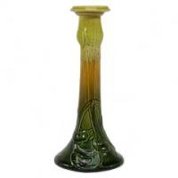 Bretby Pottery Attributed, Green and Yellow Glazed Candlestick c.1900