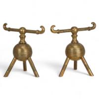 Christopher Dresser for Benham & Froud, Aesthetic Movement Brass Fire Dogs