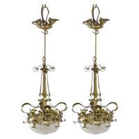 A Rare Pair of Arts & Crafts Hand-hammered Ceiling Lamps - Thumbnail 1