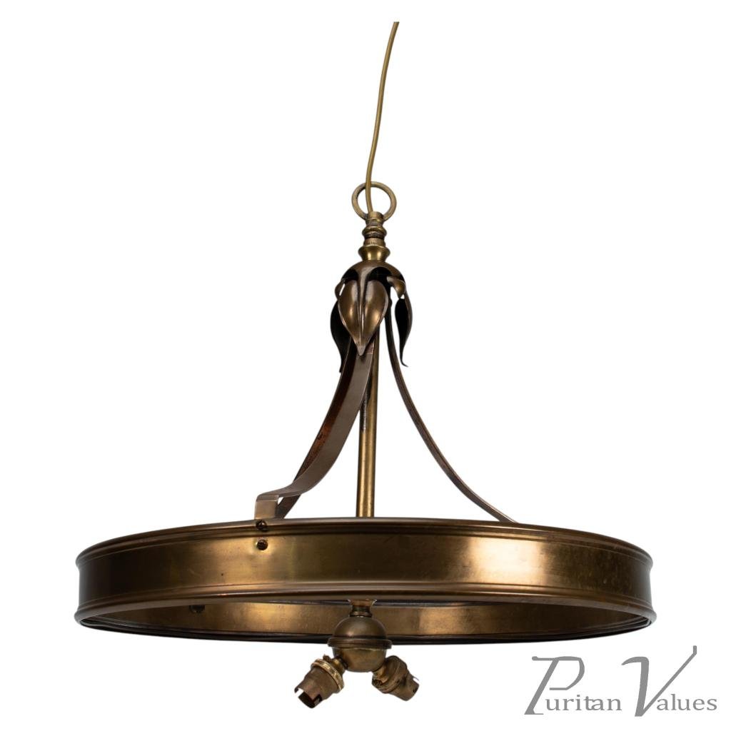 An Arts & Craft Ceiling Light with Stylized Petals & a Circular Brass Ring - Image 1