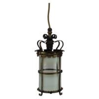 An Arts & Crafts Brass Ceiling Lantern with the Original Vaseline Shade - Thumbnail 1