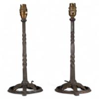Arts & Crafts Pair of Hand Wrought and Twisted Iron Table Lamps (c.1900) - Thumbnail 1
