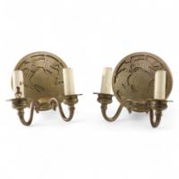 A Pair of Arts & Crafts Brass Wall Lights with Galleons in Sail - Thumbnail 1
