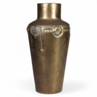 A Large Austrian Secessionist Hand Formed Brass Vase - Thumbnail 1