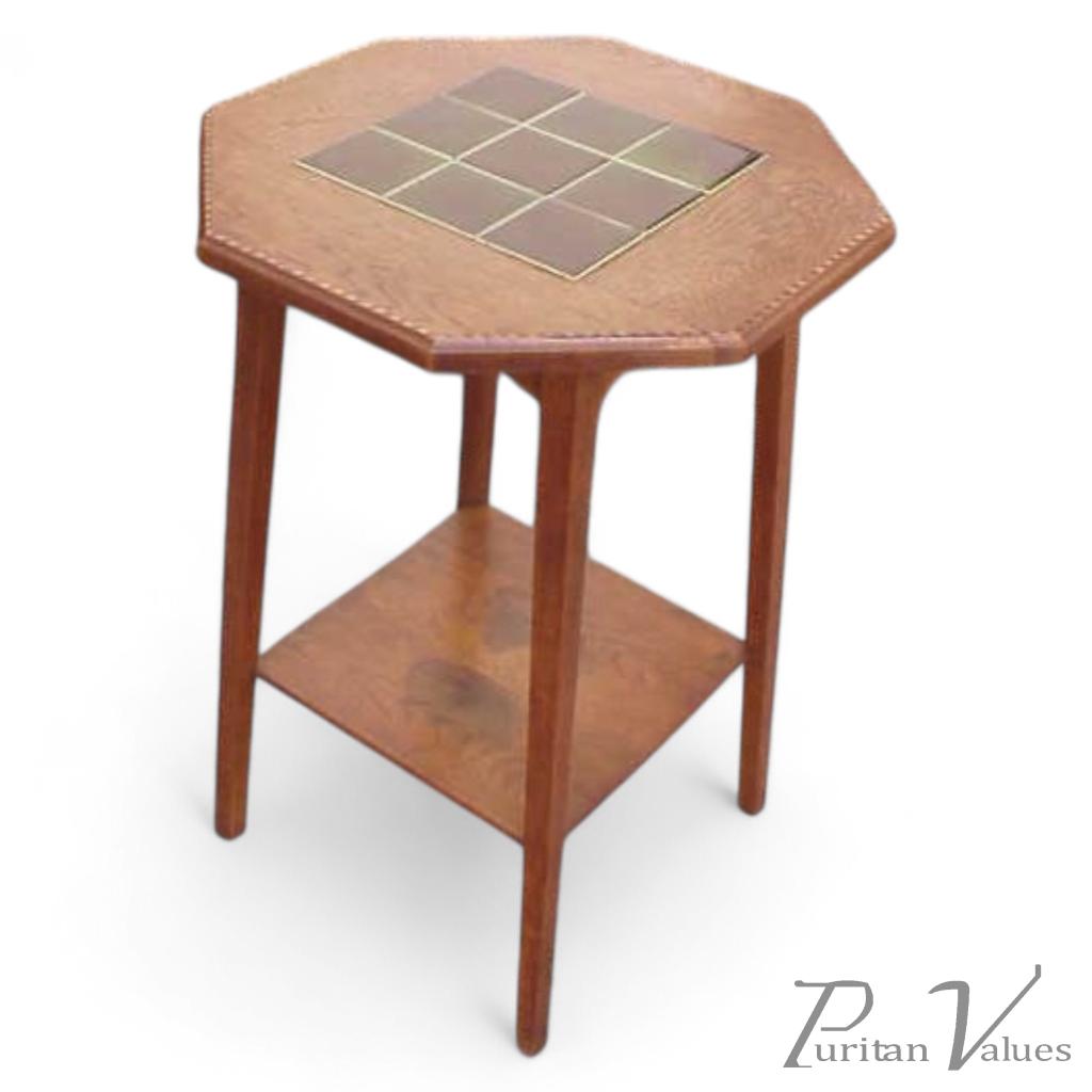 A Very Stylish Little Arts & Crafts Green Tiled Top Table - Image 1