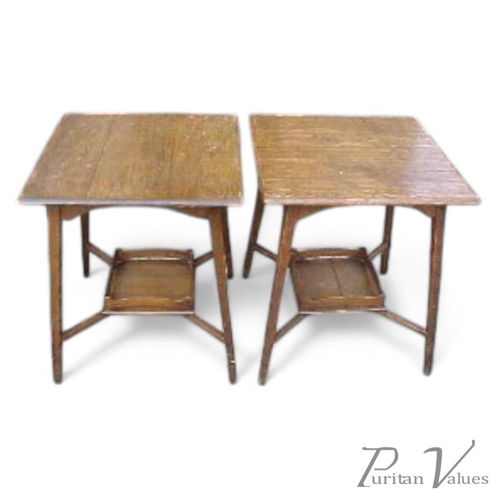 A Pair of Arts & Crafts Oak Side Tables with Lower Shelf That Would Hold a Plant - Image 1