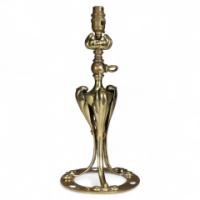 Arts & Crafts brass lamp with floral stem and heart pierced base c.1900 - Thumbnail 1