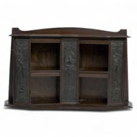 Arts & Crafts Oak Desk Top Bookcase with 3 Bronze Art Nouveau Period Plaques