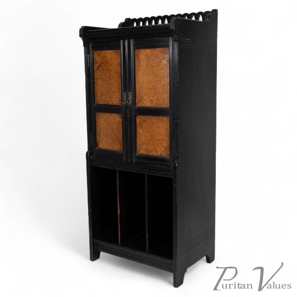 Collinson & Walton. An Aesthetic Movement Burr Walnut & Ebonized Music Cabinet - Image 1