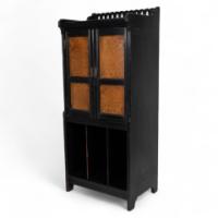 Collinson & Walton. An Aesthetic Movement Burr Walnut & Ebonised Music Cabinet