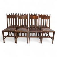 George Montague Ellwood for J. S. Henry, Ten Arts & Crafts Oak Dining Chairs