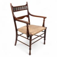 George Bell & George Freeth Roper. An Aesthetic Movement Walnut Rush Seat Armchair - Thumbnail 1