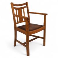 Heal’s, Arts & Crafts Oak Armchair with Chamfered Rails and Shaped Seat