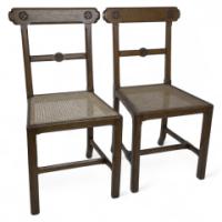 J. G. Crace Attributed, In the style of a A. W. N. Pugin. A Pair of Gothic Revival Oak Cane Seat Dining Chairs