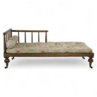 Philip Webb for Morris & Co. Attributed, a Large Aesthetic Movement Bobbin Turned Satinwood Chaise Lounge