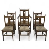 Liberty and Co attributed. A set of six Glasgow Style oak dining chairs - Thumbnail 1
