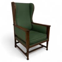Walter Skull High Wycombe. An Arts & Crafts Oak Wing Back Upholstered Armchair - Thumbnail 1