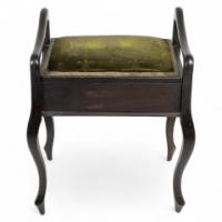 An Edwardian stained Beech piano stool with period green fleur de lys fabric - Thumbnail 1
