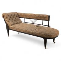 H. W. Batley Attributed, an Anglo-Japanese Ebonised Chaise Lounge or Day Bed