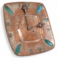Arts & Crafts Hand Formed Copper & Turquoise Blue Enamel Wall Clock