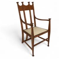 G. M. Ellwood for J. S. Henry. Oak Dining Armchairs with Throne Like Capped Finials - Thumbnail 1