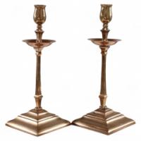 W. A. S. Benson, Pair of Arts & Crafts Brass and Copper Candlesticks II