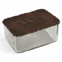 Mid-Century, c.1950 Glass and Copper Jewellery Box with Hand-Hammered Ship Lid