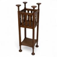 Shapland & Petter. Arts & Crafts Oak Plant Stand with Voysey Style Discs Finials - Thumbnail 1